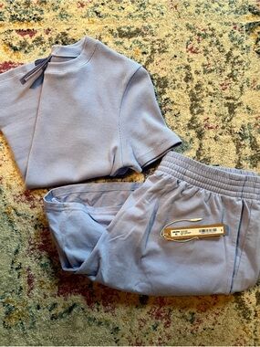 🫐💜SKIMS Set, Blue Violet Cotton Jersey Ribbed T-Shirt & Classic Short💜🫐